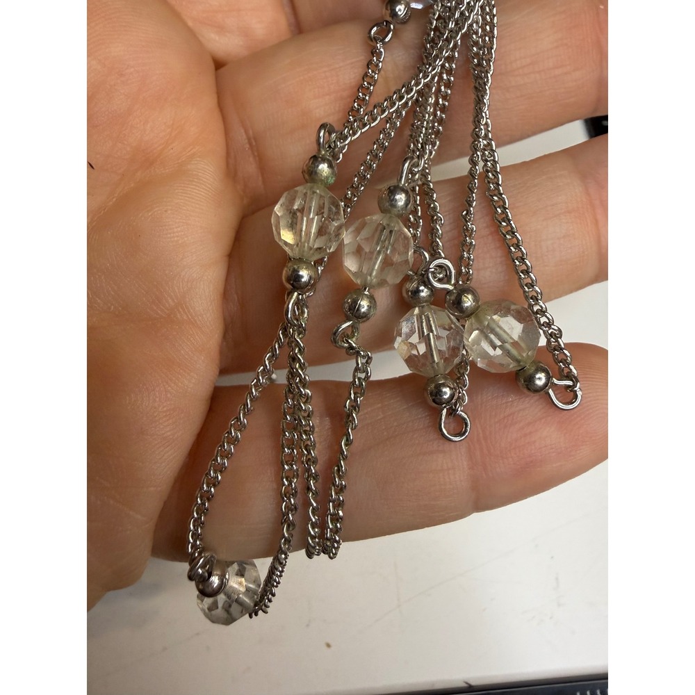 Avon Silver Tone Multi Strand Beaded Station Necklace Clear Faceted Beads